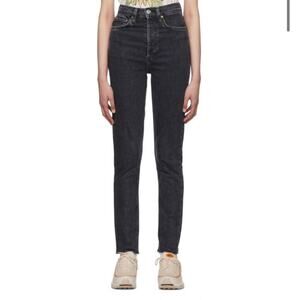 RE/Done 90s High Rise Ankle Crop Black Noir Jeans Size 29 Button Fly V26